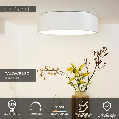 Lucide TALOWE LED - Plafonnier - Ø 45,5 cm - LED Dim. - 1x30W 3000K - Blanc